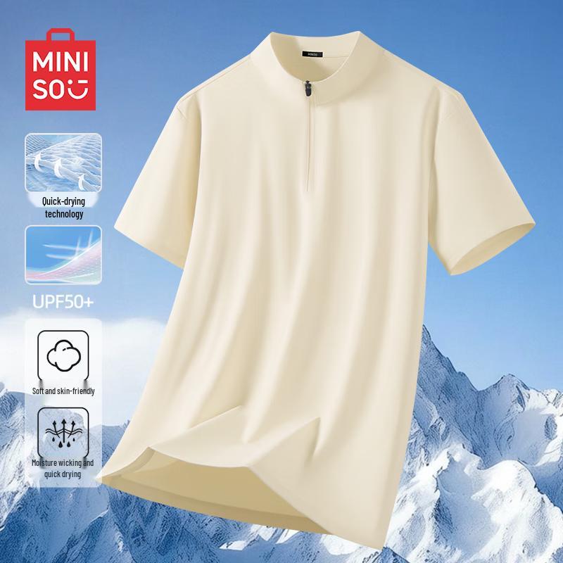 

MINISO Men s Solid Color Stand Collar Short Sleeve T-Shirt L
