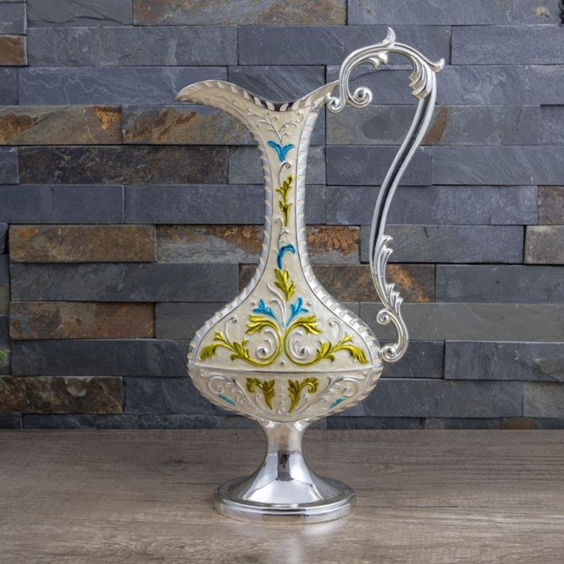 Elegant Embossed Flower Vases With Handle European Antique Metal Flower Arrangements Pot For Indoor Space Decors Gift