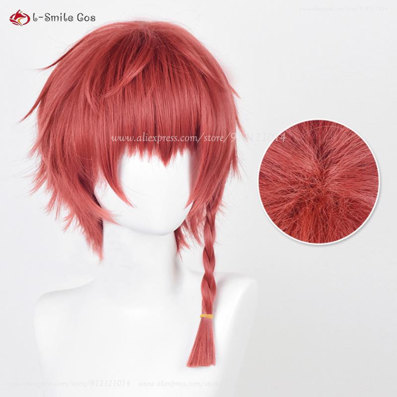 Anime Ranze Kurona Cosplay Wig Scalp/Fluffy 38cm Short Kurona Ranze Wigs With Red Braid Heat Resistant Hair Party Wig + Wig Cap