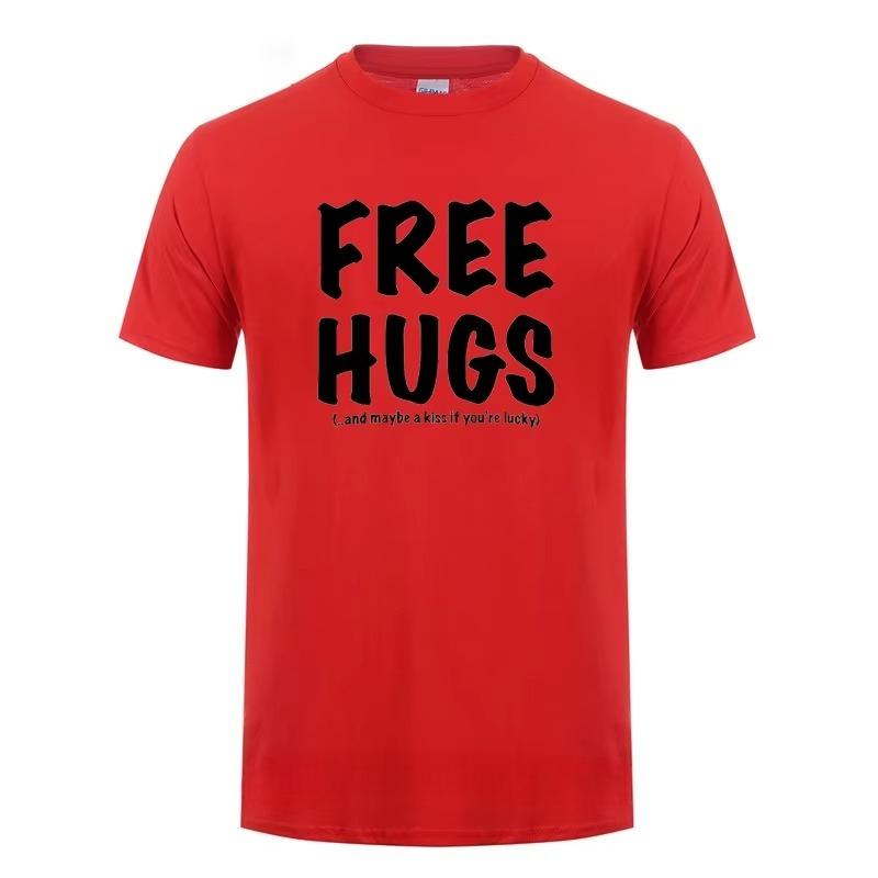 Free Hugs Printing T Shirt for Men Male Summer Tops Tee O Neck Short Sleeve Fashion Cotton T-Shirt Tshirt Man Brand Clothing