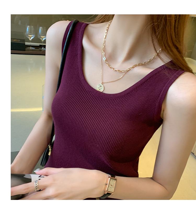 Women's French Chic Knitted Camisole: Summer Ice Silk Vest with Stylish Back Design