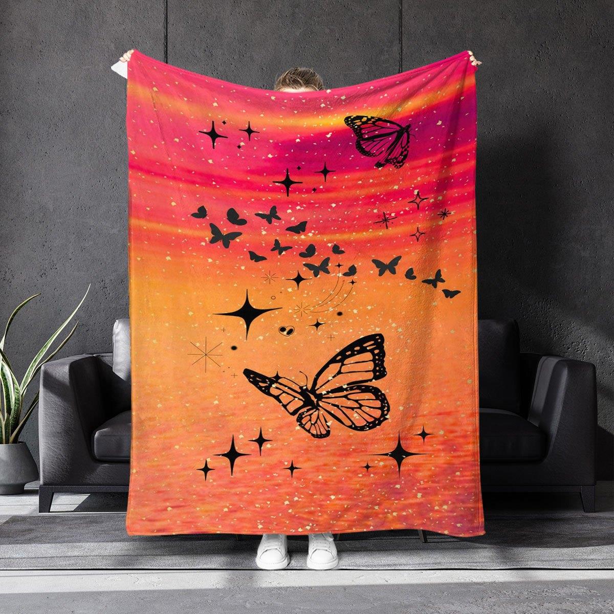 

Modern butterfly and star patterns Flannel printed blanket suitable for all seasons suitable for living room office sofa travel 75x90cm