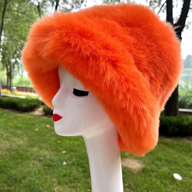 1 stk Bøttehatt for kvinner Tykk plysj Vinter Fuskepels Mote Fiskerhatt Pelslignende Luksus