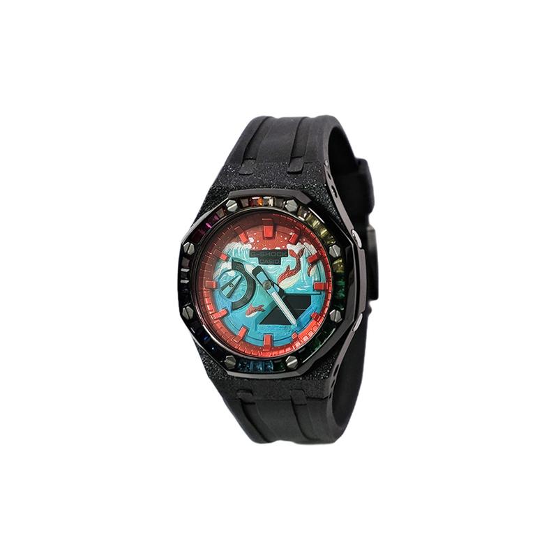 CASIO Customized watch modified series GA2100 series Farm Oak GA-2100-1A1 modified-Xingzhu Kun Quartz Steel Strap HeiSeMoShaCaiZuanFuXiangJiaoDai