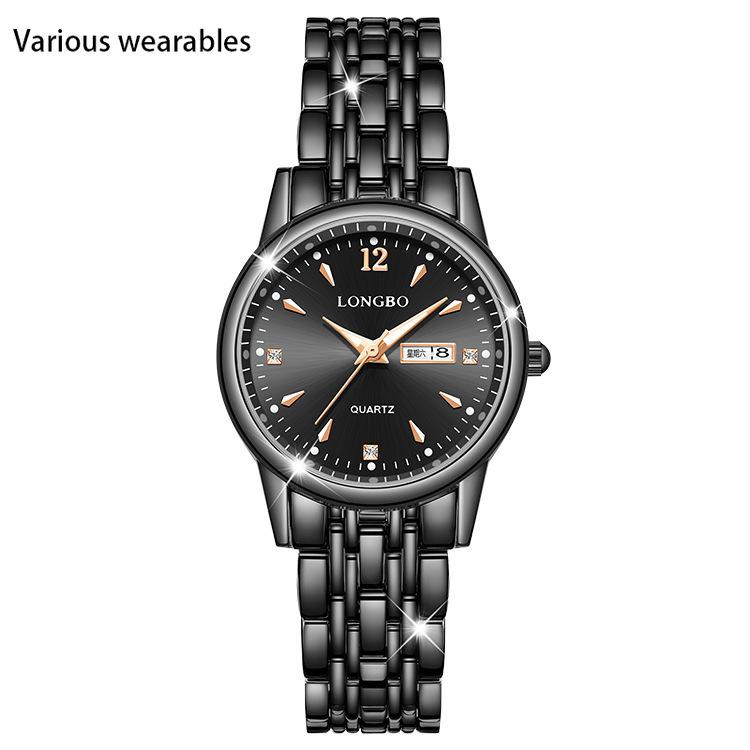 

Женские часы со стальным ремешком, повседневные, с двойным календарем, кварцевые женские часы