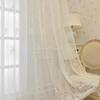 White Sheer Lace Curtain With Embroidery Beading Semi-Sheer Living Room Bedroom Window Drapery
