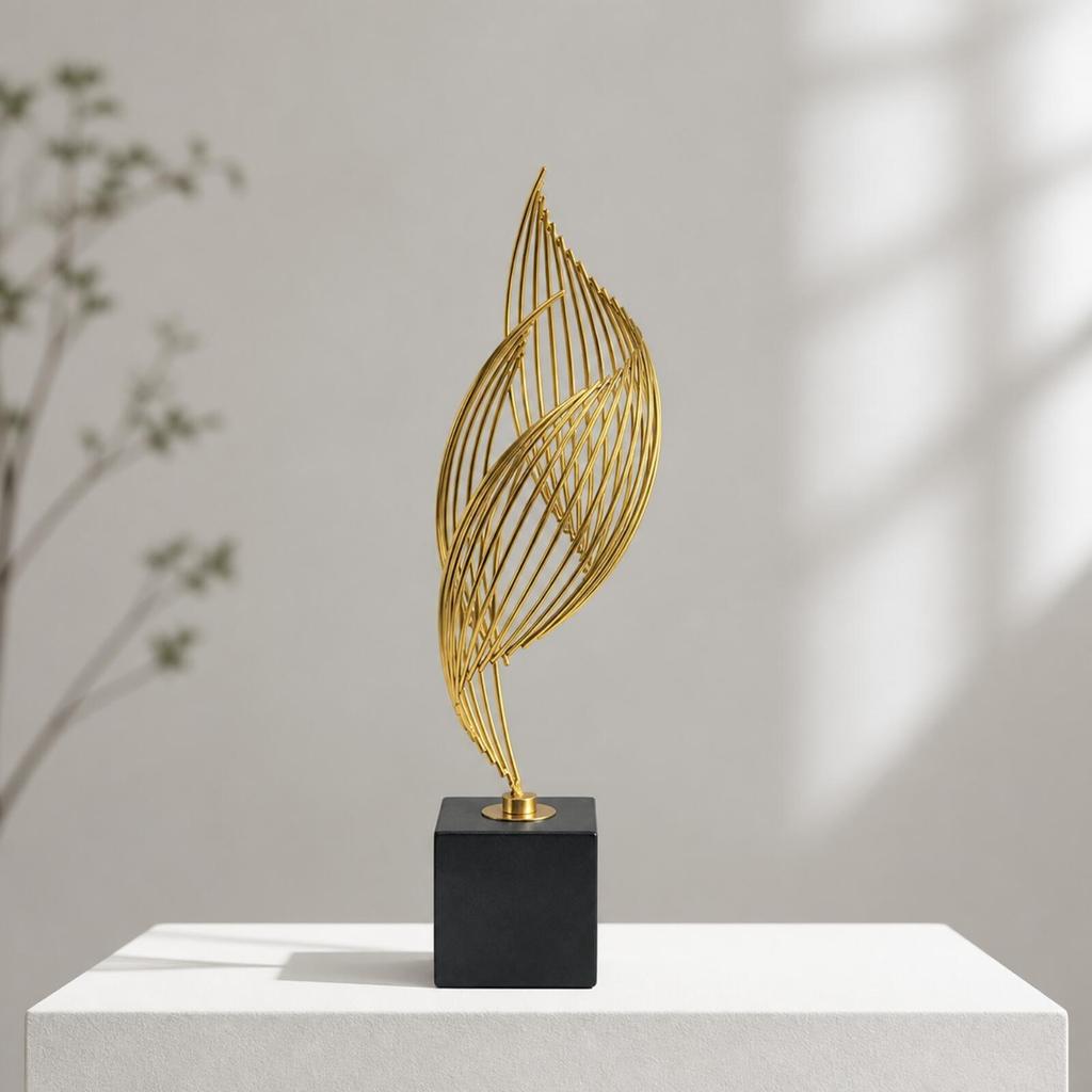 Geometric Leaf Sculpture with Square Base Sturdy for Shelf Display, Office