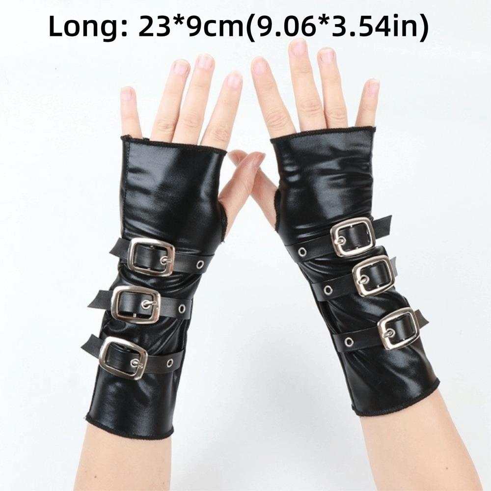 Pulsera con Hebilla Metálica Guantes de Cuero Lacado Medio Dedo Guantes Góticos Fiesta de Discoteca