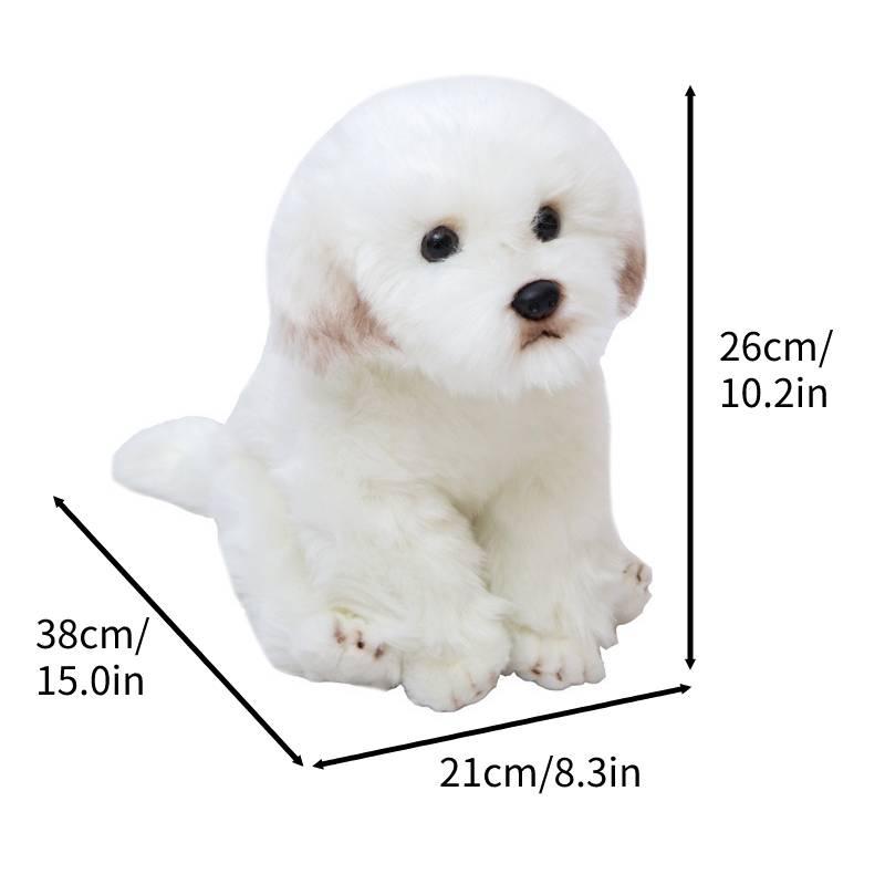Adorable White Maltese Plush Toy, Fiber Filled, Long Haired Stuffed Animal, 33x24x16cm/38x26x21cm