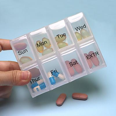 Geteilte Pillendose mit 8 Fächern, sieben Tage die Woche, mehrfarbig, optional tragbar, mit Sortierfunktion, getrennte Pillendose