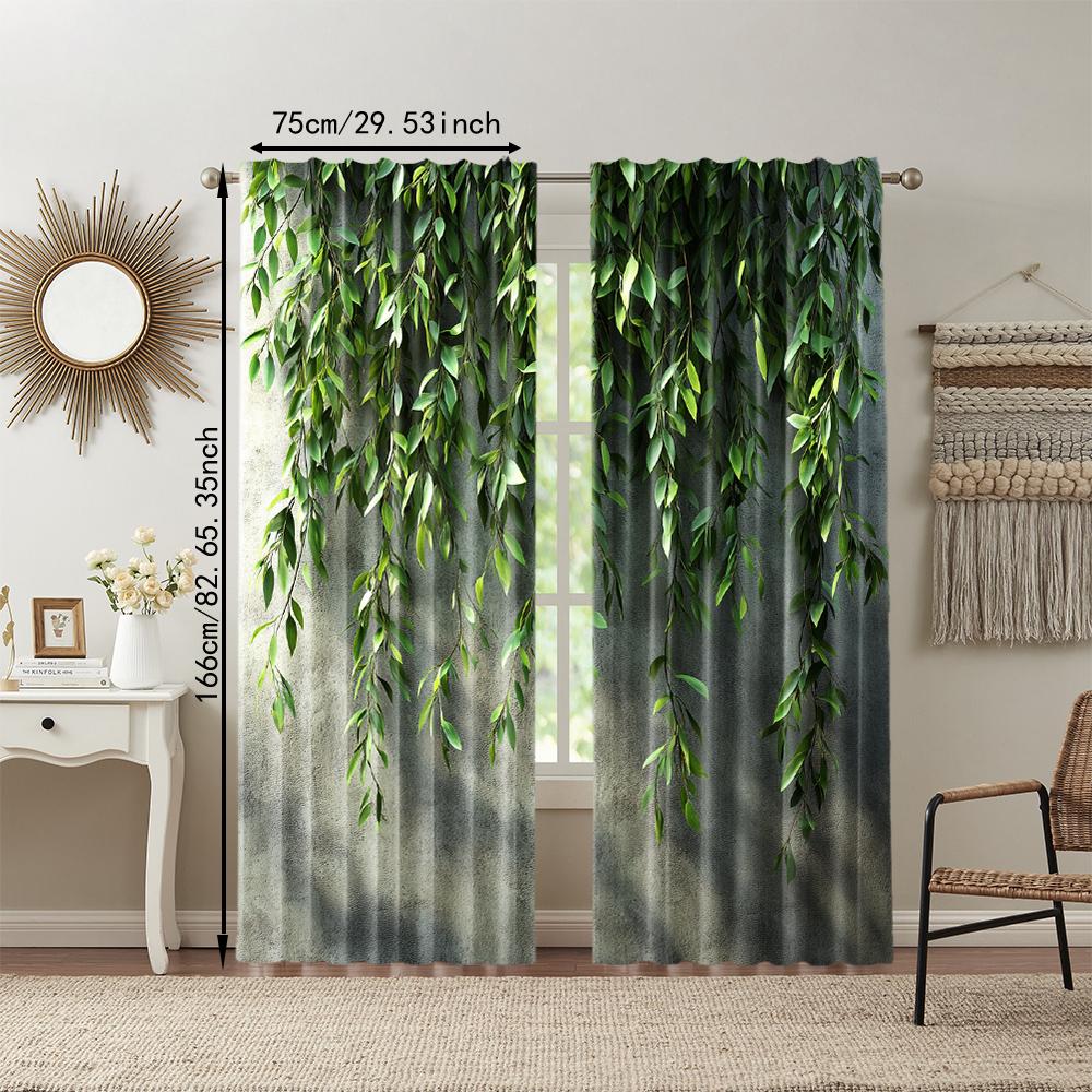 2 pcs   versatile polyester transparent curtains for home decoration Vintage plants and rattan for use in bedrooms and living