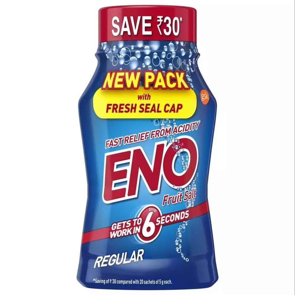

Eno Regular Digestive Fruit Salt Powder 100g Bottle For Fast Relief From Acidity And Heartburn Instant Antacid Action Neutralizes Stomach Acid
