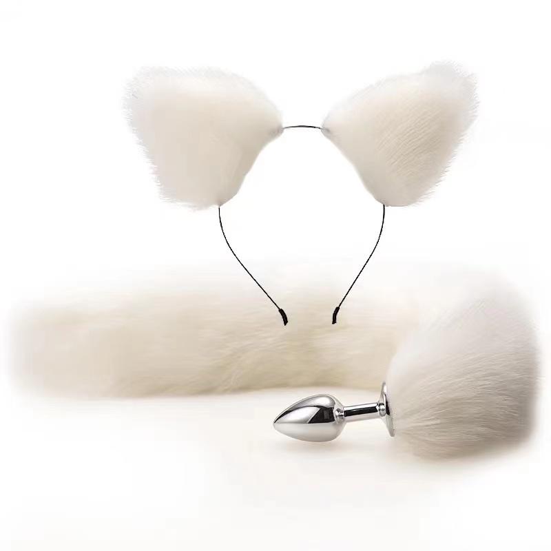 New Fox Tail Anal Plug Cat Rabbit Ears Headbands Set Feather Anals Plug Anus Stimulate Adult Product Sex Erotic  Accessories