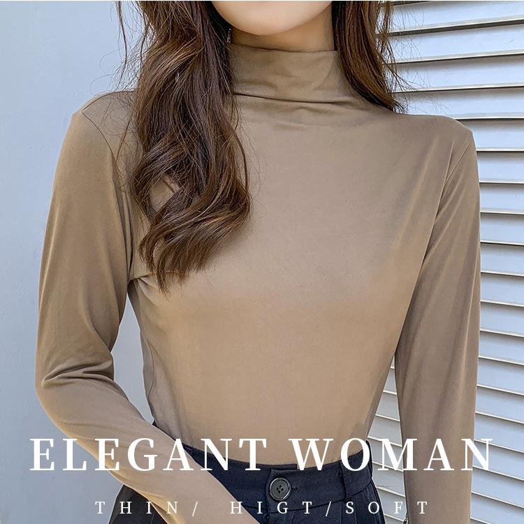 Women's Modal Turtleneck Undershirt Long Sleeve T-shirt Spring Autumn Winter Solid Color Stretch Tight Top