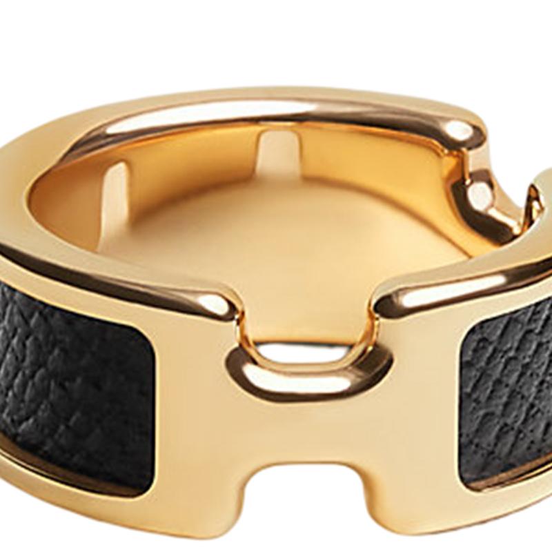 Hermes Olympe H Ring Vergoldeter Ring Unisex-Ring Schwarz H500058FC89