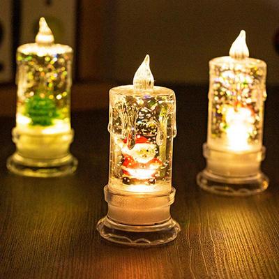 Christmas Water-Filled LED Candle  Santa Snowman Snowflake Night Light Electric Santa Claus Snow Globe Lantern Snow Ornament