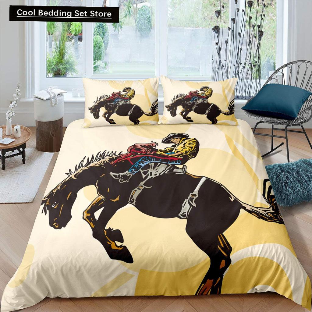 Westernowy Kowbojski Zestaw Pościeli King Queen w Stylu Vintage Rodeo Poszwa na Kołdrę Męska Młodzieżowa Chłopięca Koń Poszwa na Kołdrę Poliestrowa Poszwa na Kołdrę