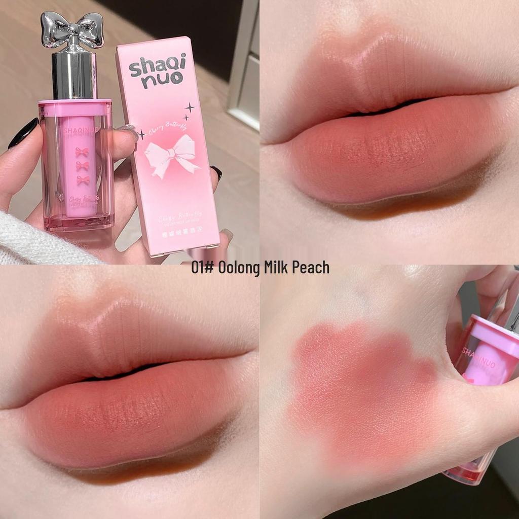 Cherry Blossom Velvet Mist Lip Mud: Matte Whitening Glaze, Long-Lasting Lipstick for Autumn/Winter.