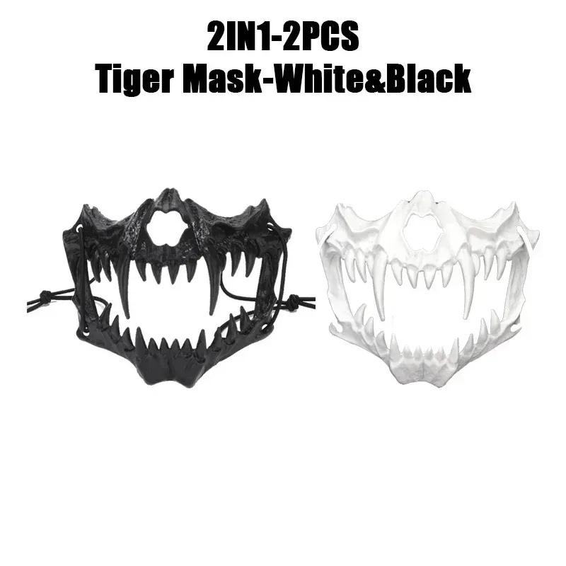 Half Face Skull Mask with Long Teeth Demon Skeleton Design for Party Halloween Cosplay Costume Prop Terror Masquarade Mask