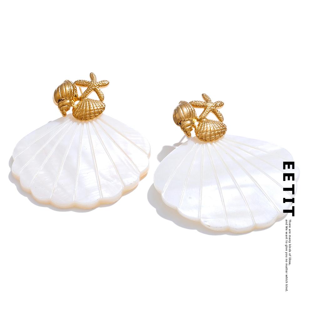 Eetit Øredobber med store hengende anheng i havstil med sjøstjerne og skjell for kvinner, rustfritt stål, sommer, strandferie, hverdagssmykker 2025