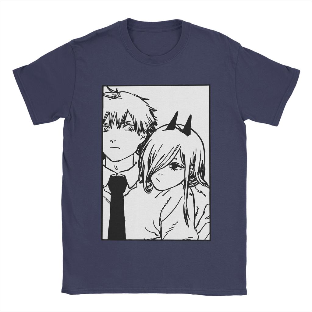 Men T-Shirt Denji and Power Chainsaw Man Novelty Cotton Tee Shirt Short Sleeve Anime T Shirt Round Collar Tops Printed