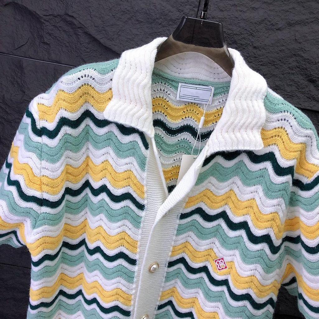 Women's Casual Knitted Wool Suit: Short-Sleeved Sweater & Shorts with Pearl Buttons and Color Matching.