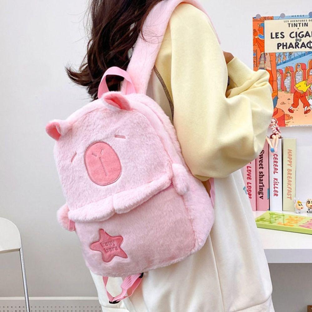 Kawaii Capybara Plush Backpack Large Capacity Shoulder Bag Japanese Cartoon School Bag Boys