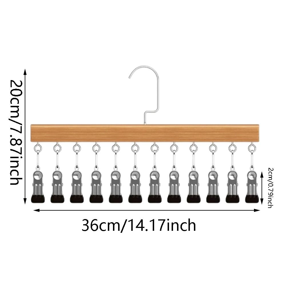 10/12 Clips Wood Hanger 360°Rotation Storage Rack Rotatable Clothes Hanging Hook Socks Hanging