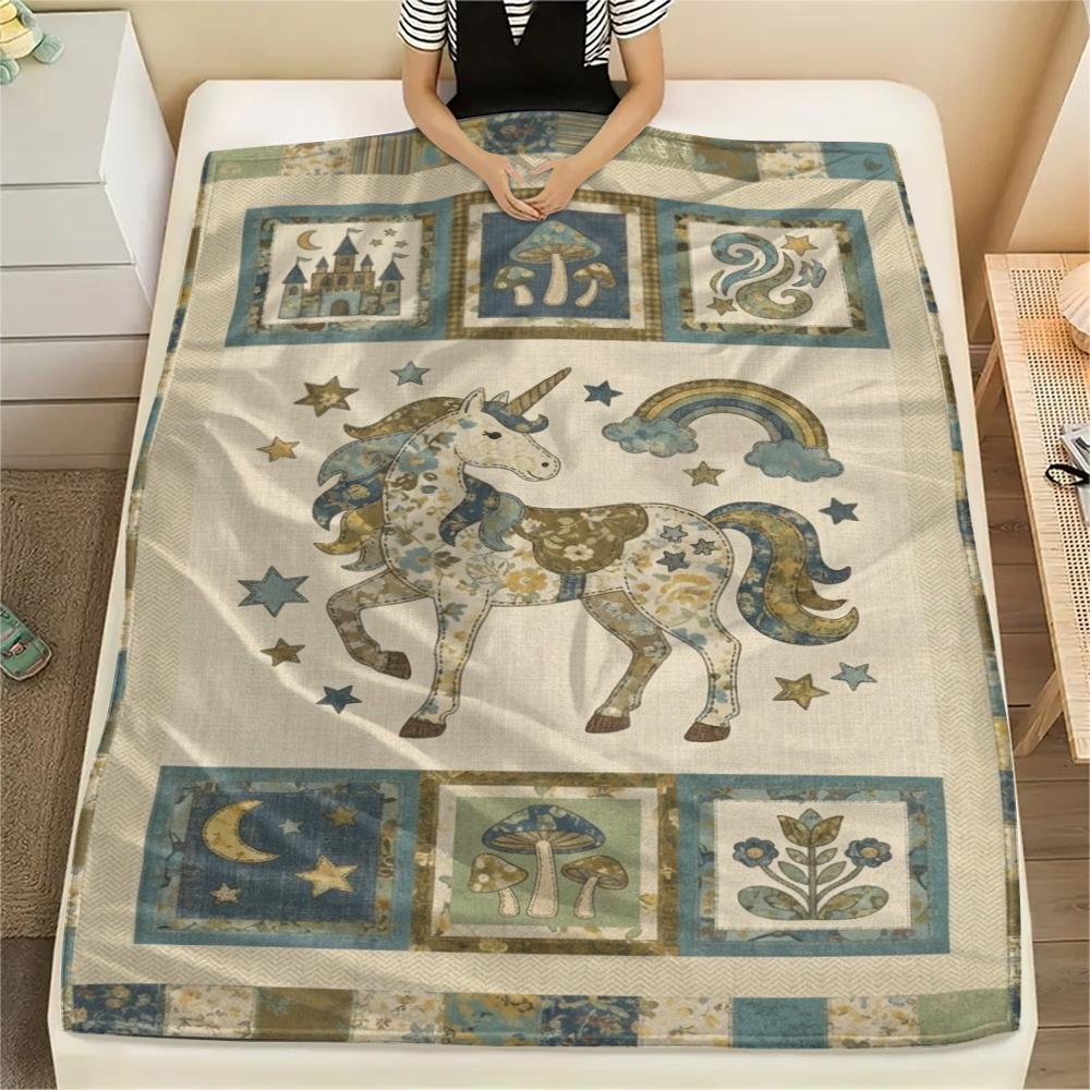 

Unicorn Animal Print Flannel Blanket, High quality Comfortable for All Seasons, Home Decor, Warmth and Comfort, Perfect for Christmas Gifts135 80cm x 120cm