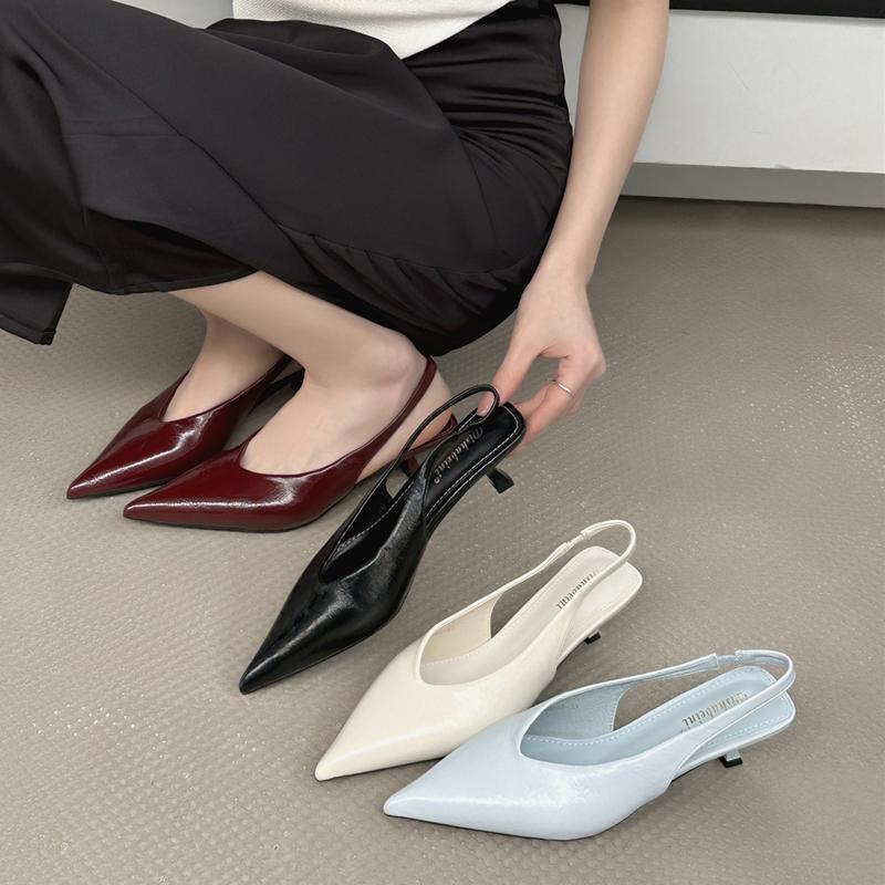 Fashion SUOJIALUN 2025 Spring New Brand Women Sandal Fashion Pointed Toe Shallow Slip On Slingback Shoes Thin Med Heel Outdoor Dress Mu