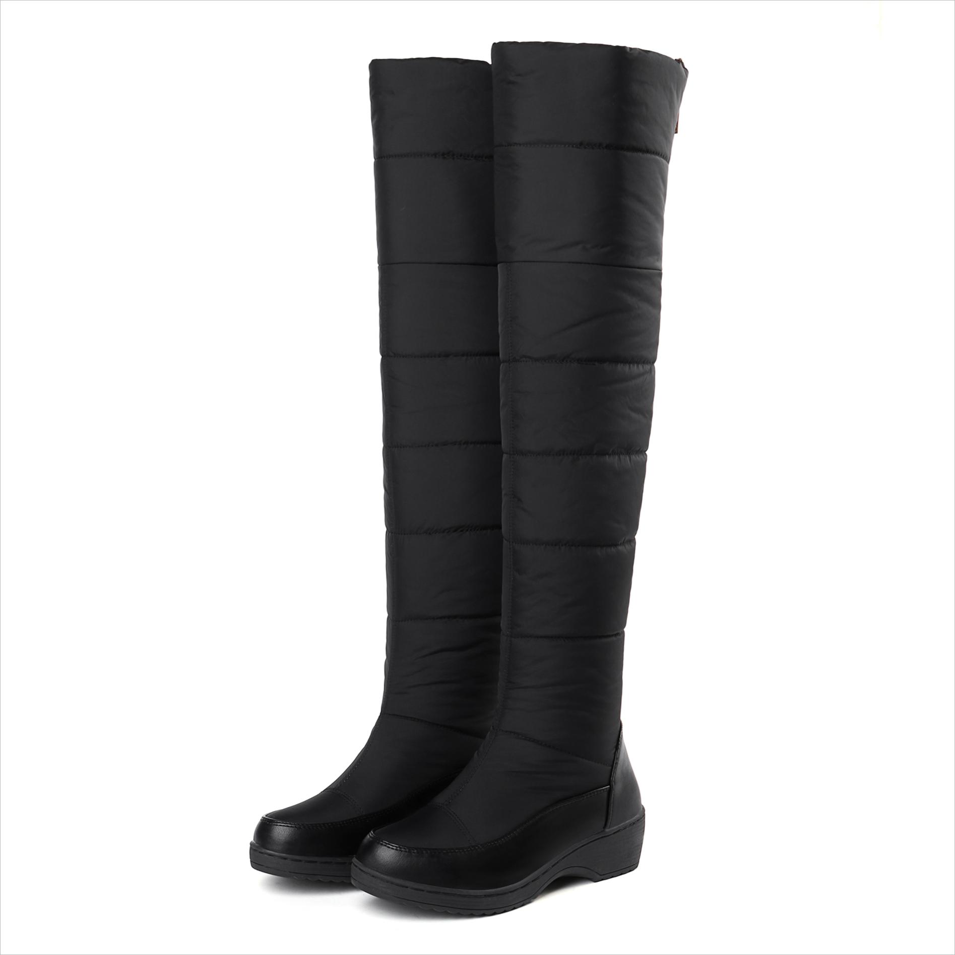 

Winter Warm Down Women Over Knee Snow Boots Wedge Platform Heels Round Toe Casual Party Plush Sexy Lady Zipper Thigh High Boots 35 чёрный