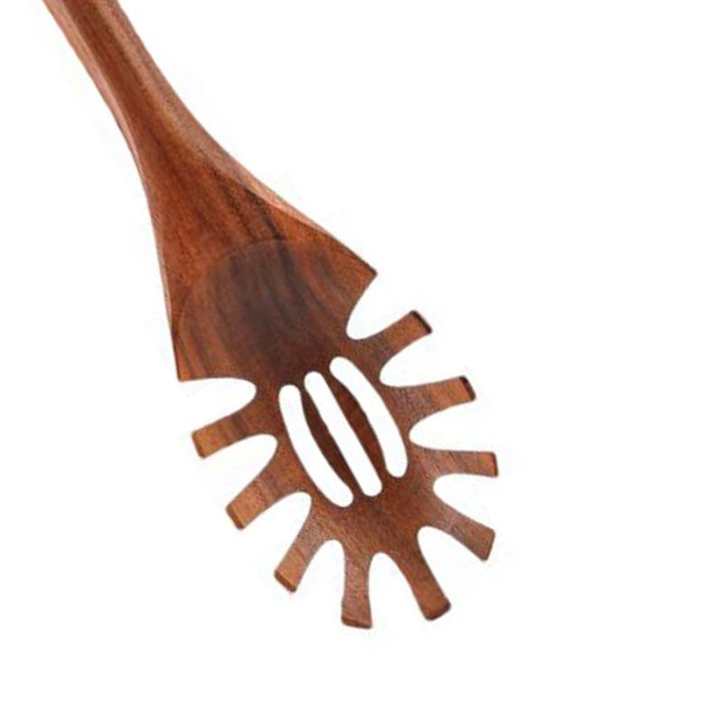 Ergonomic Handle Natural Wood Serving Spoon for Pastas Nonstick Surfaces Spaghetti Tongs Easy to Clean Kitchen Tool