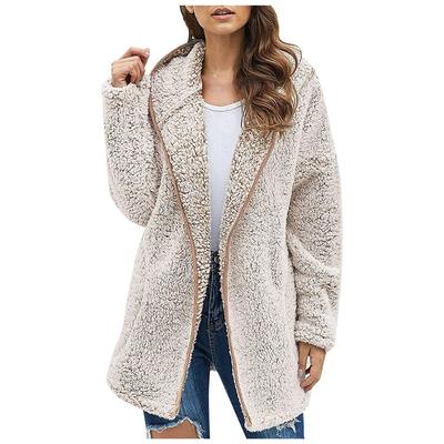 Damen einfarbiges lässiges Sweatshirt mit Kragen, Kapuze und langen Ärmeln aus Fleece für den Herbst