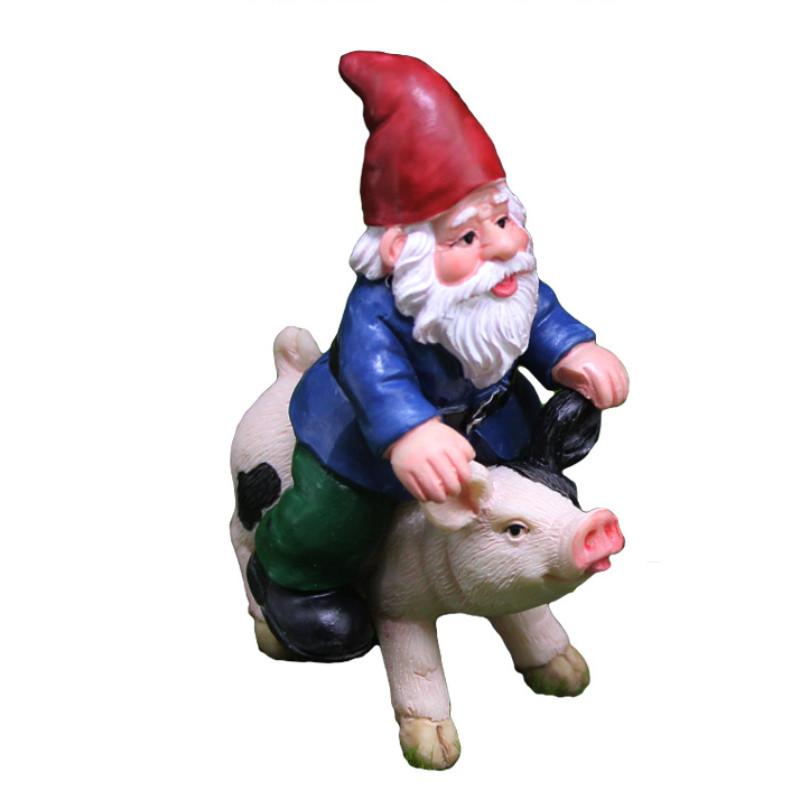 Resin Micro Landscape Gnome Figurine With Pig For Home Garden And Holiday Gift