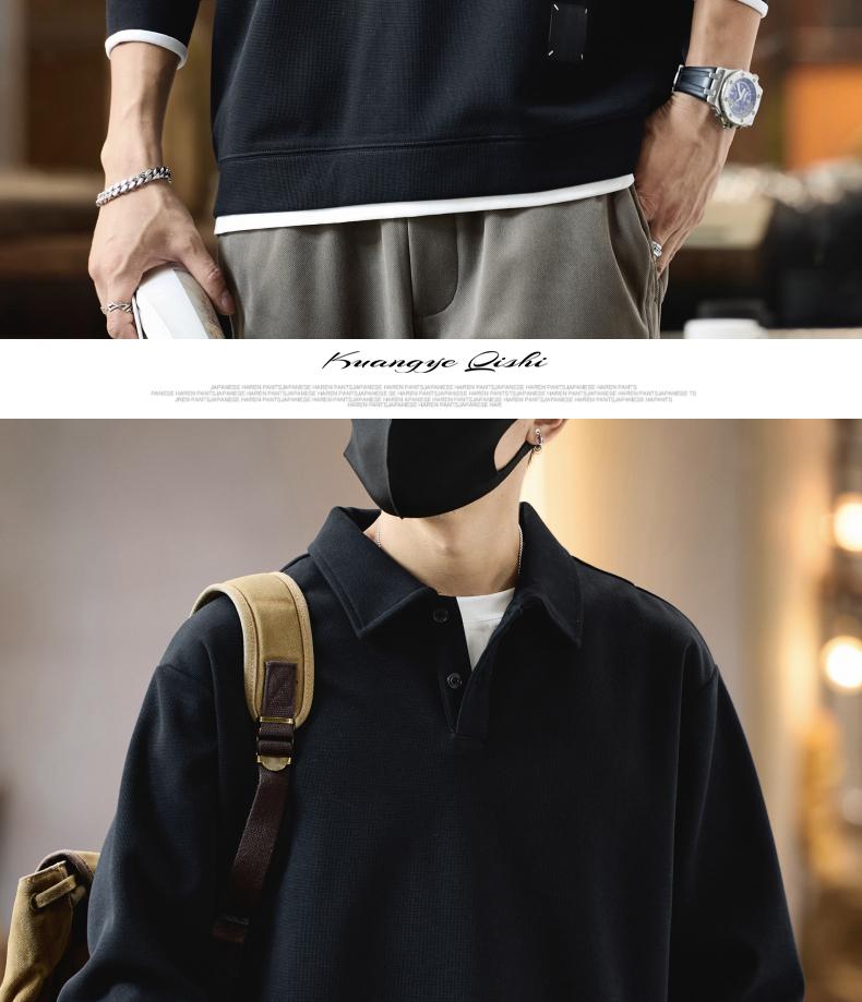 Men's 2025 Autumn Retro Polo Shirt - Trendy Long Sleeve Hoodie with Lapel and Fake Two-Piece Design