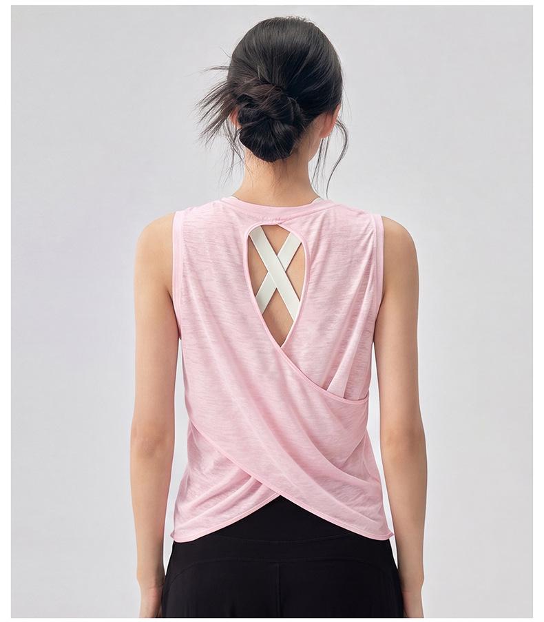 Hollow-Back Mesh Yoga Top with Bamboo Yarn, Quick-Dry Fitness Cover-Up, Women's Open Back Round Neck Sports Tee
