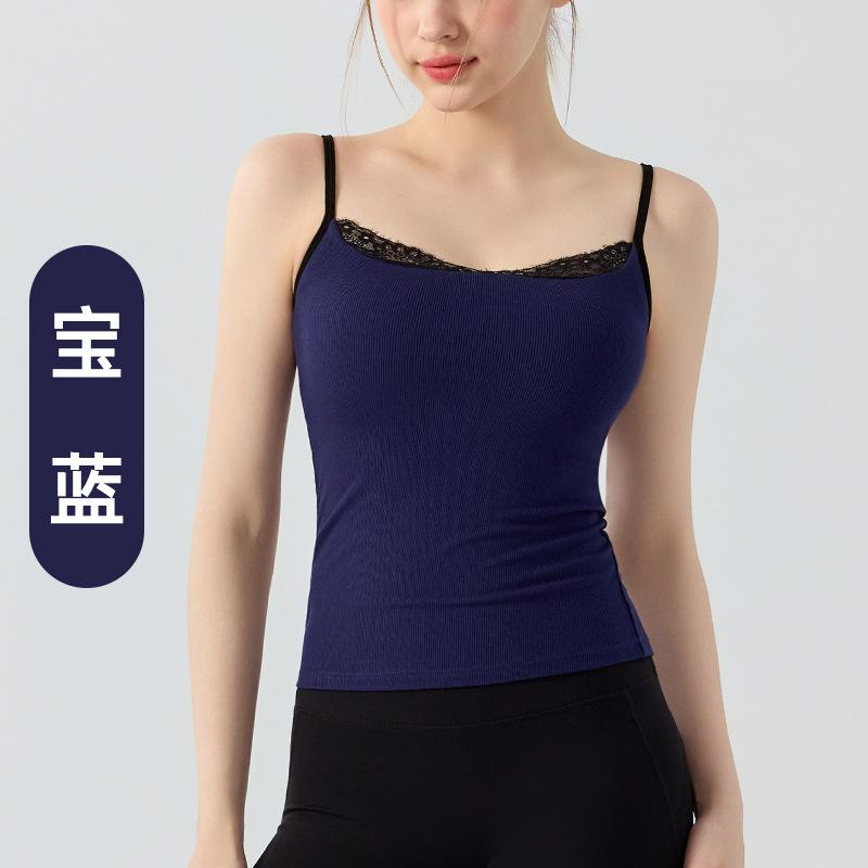 European and American style 2026 women s clothing sexy lace splicing slim version fashionable versatile suspender small vest S сапфировый