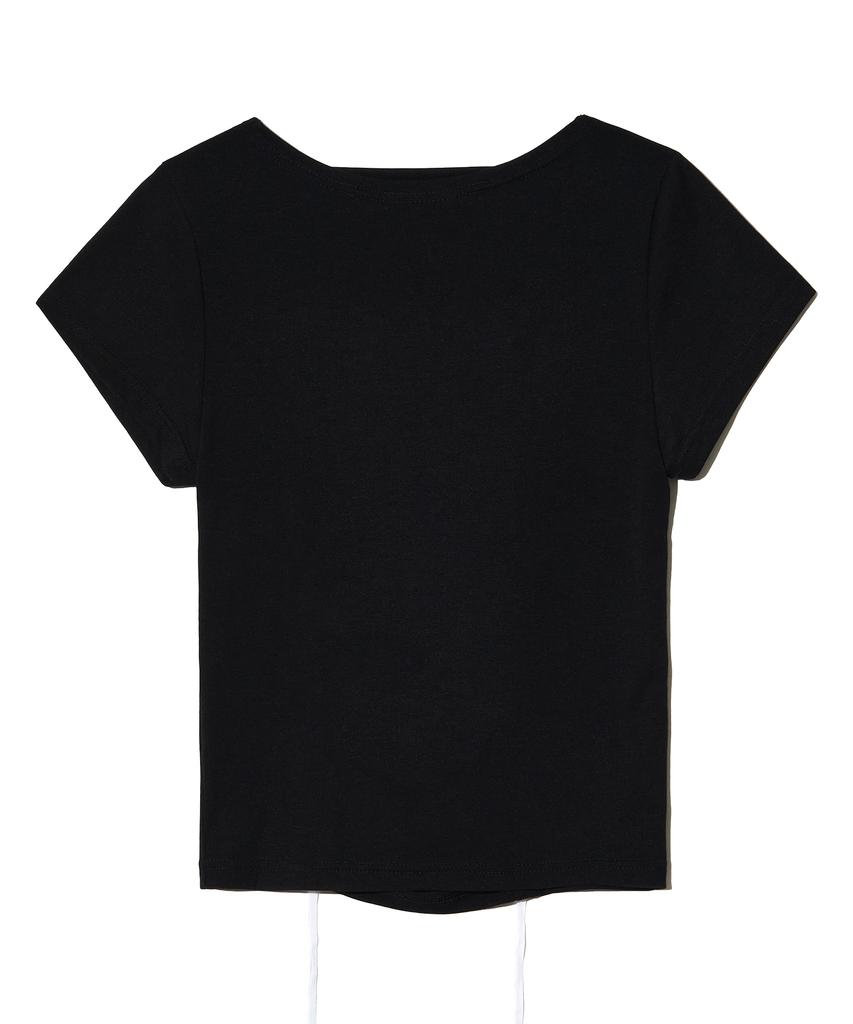 PEACE MAKER Ribbon Shirring Tee (Black)