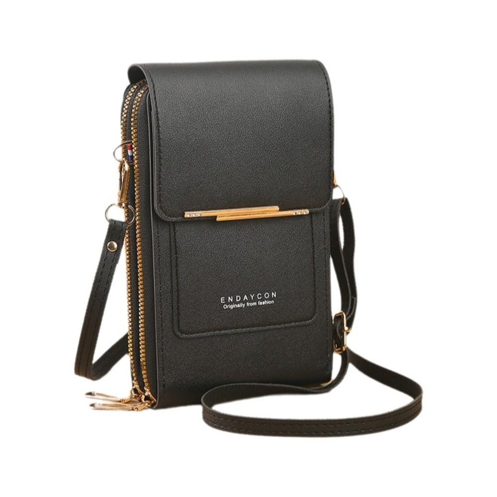 

PU Leather Cell Phone Bag Zipper Handbag Portable Crossbody Shoulder Bags Street чёрный