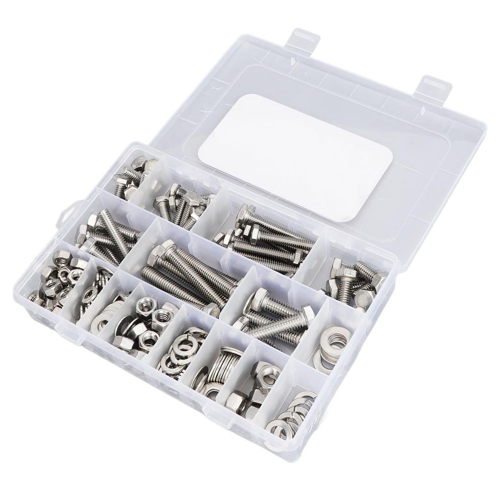246 szt. śrub sześciokątnych ze stali nierdzewnej, nakrętek, podkładek, zestaw asortymentowy do urządzeń gospodarstwa domowego