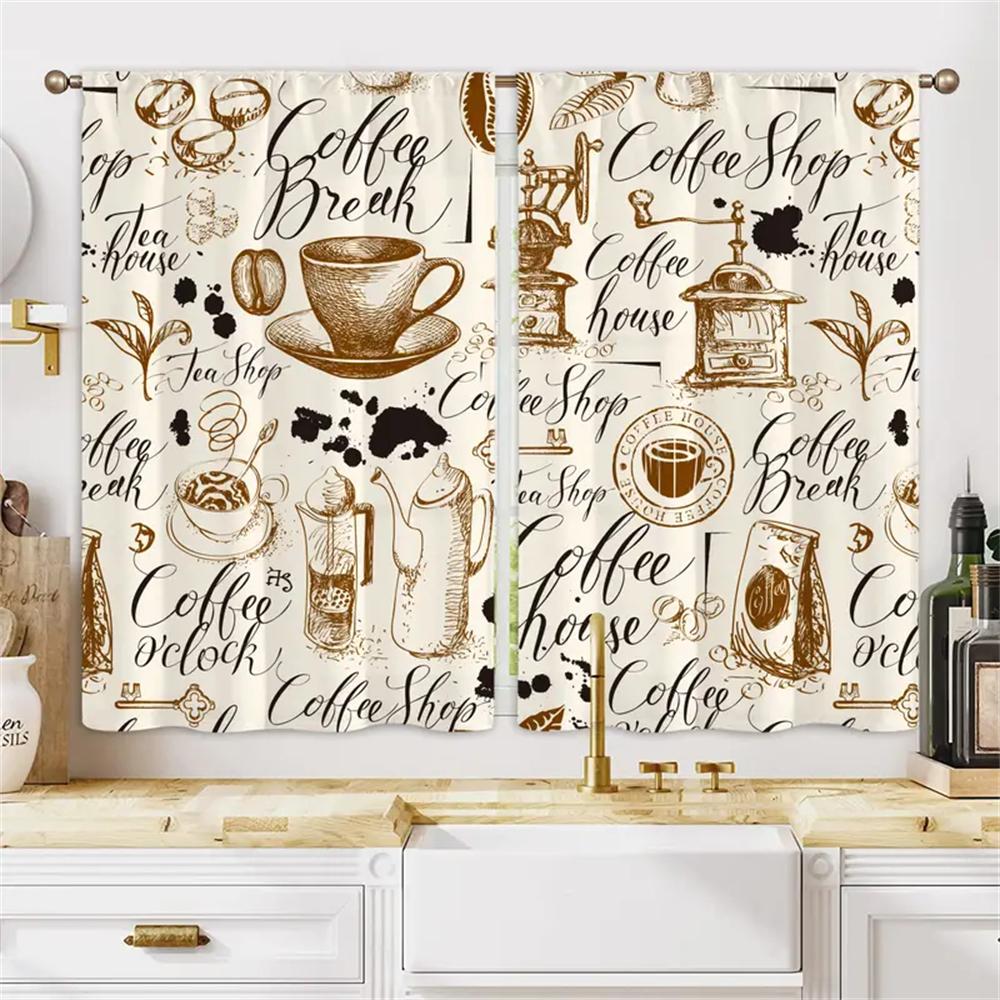 2pcs Farmhouse Kitchen Curtains Rustic Country Short Fork Spoon Knife Savor Vintage Window Treatment For Bedroom Living Room