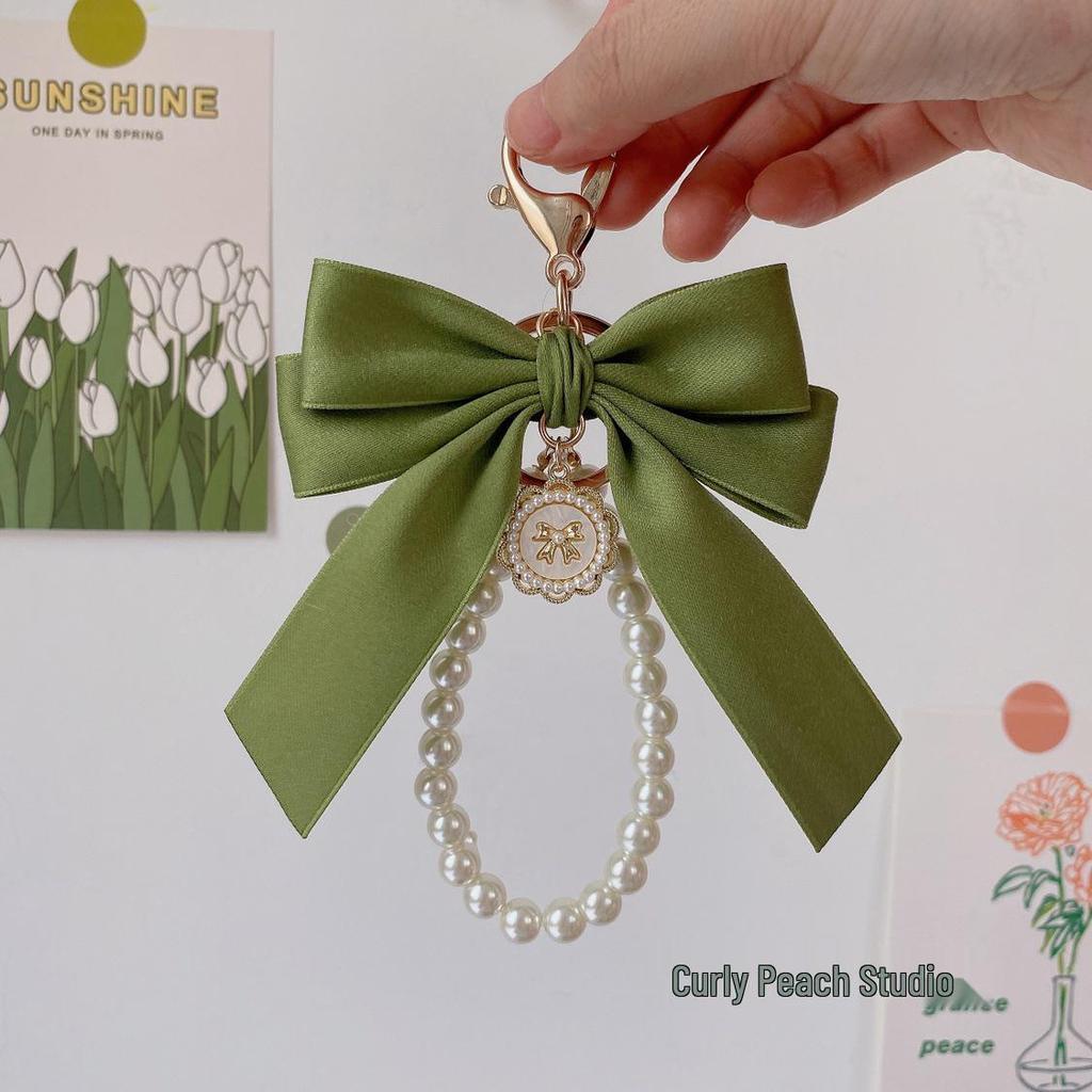 Matte Pearl Bow Keychain Pendant for Girls