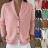European & American Autumn/Winter Women's Loose Knit Cardigan - Soft Lapel, Buttoned Plain Long Sleeve Sweater