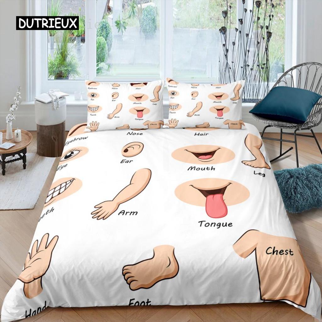 Cartoon Eyes Duvet Cover Set Facial Features Face Organs Twin Bedding Set for Adult Kids Queen King Microfiber Comforter Cover