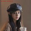 Harajuku Style Beret, Vintage Rivet Detailing, Black Leather Newsboy Cap, Y2k Gothic Lolita