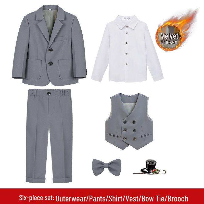 Boys' Solid Color Tuxedo Suit - Spring/Autumn British Style Blazer and Piano Performance Set