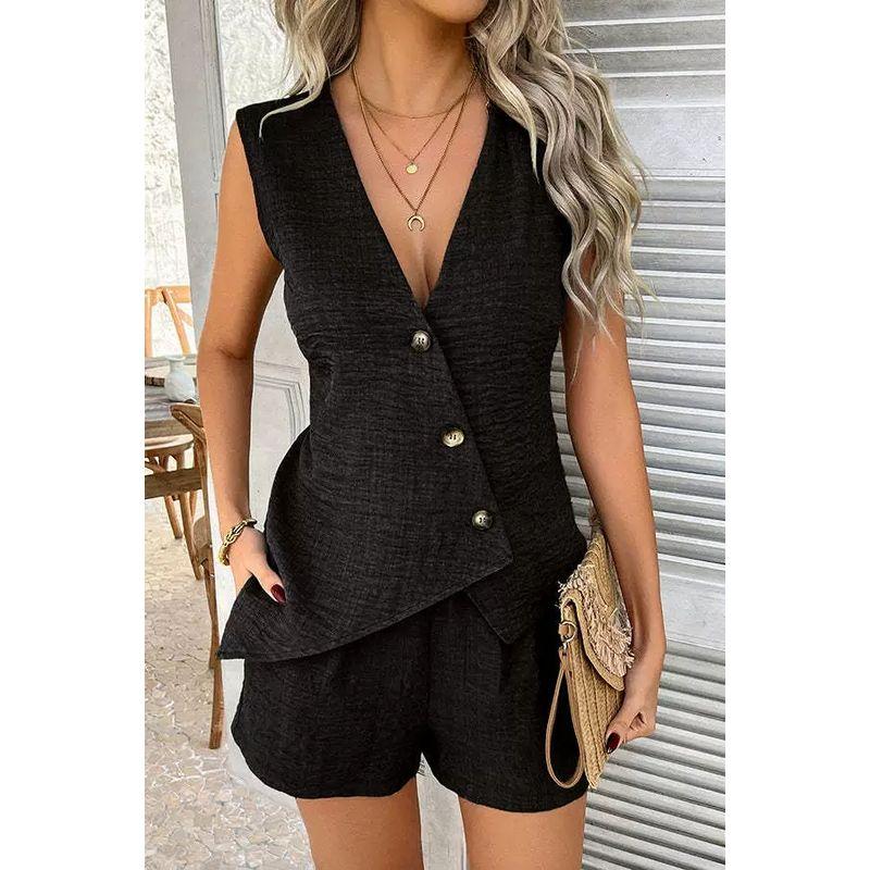 New Fashion Casual Suit European and American New Fashion Casual Lace-up Vest Shorts Two-piece Set Women
