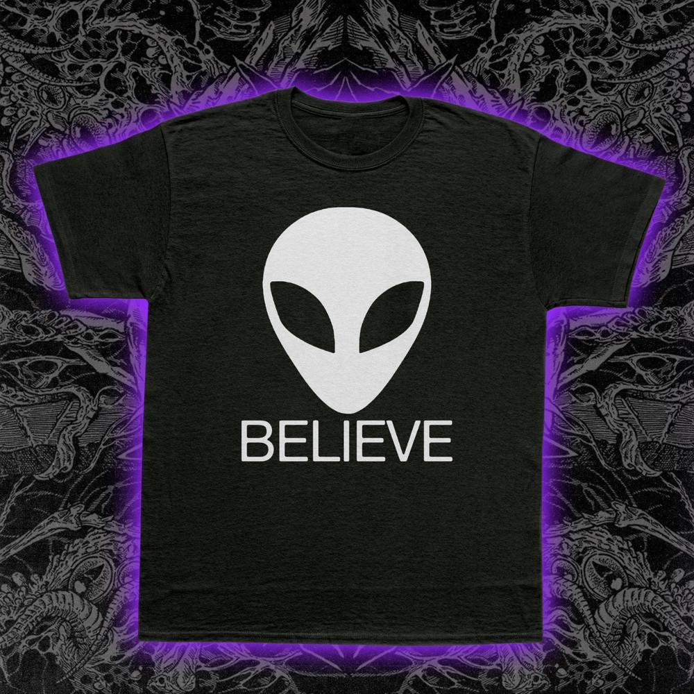 Alien Gray I Want To Believe T-Shirt X-Files UFO Fox Mulder Sci-Fi Tee