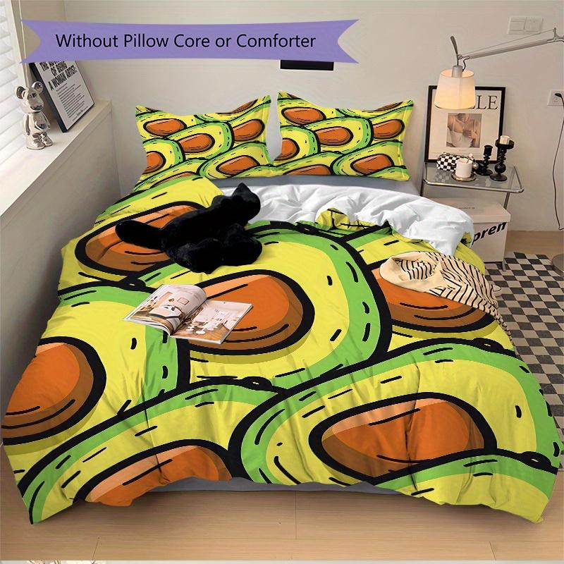 3pcs Avocado Print Bedding Set, Breathable and Soft, Suitable for All Seasons, Ideal for Home Use, Suitable for Bedroom Decor 21173