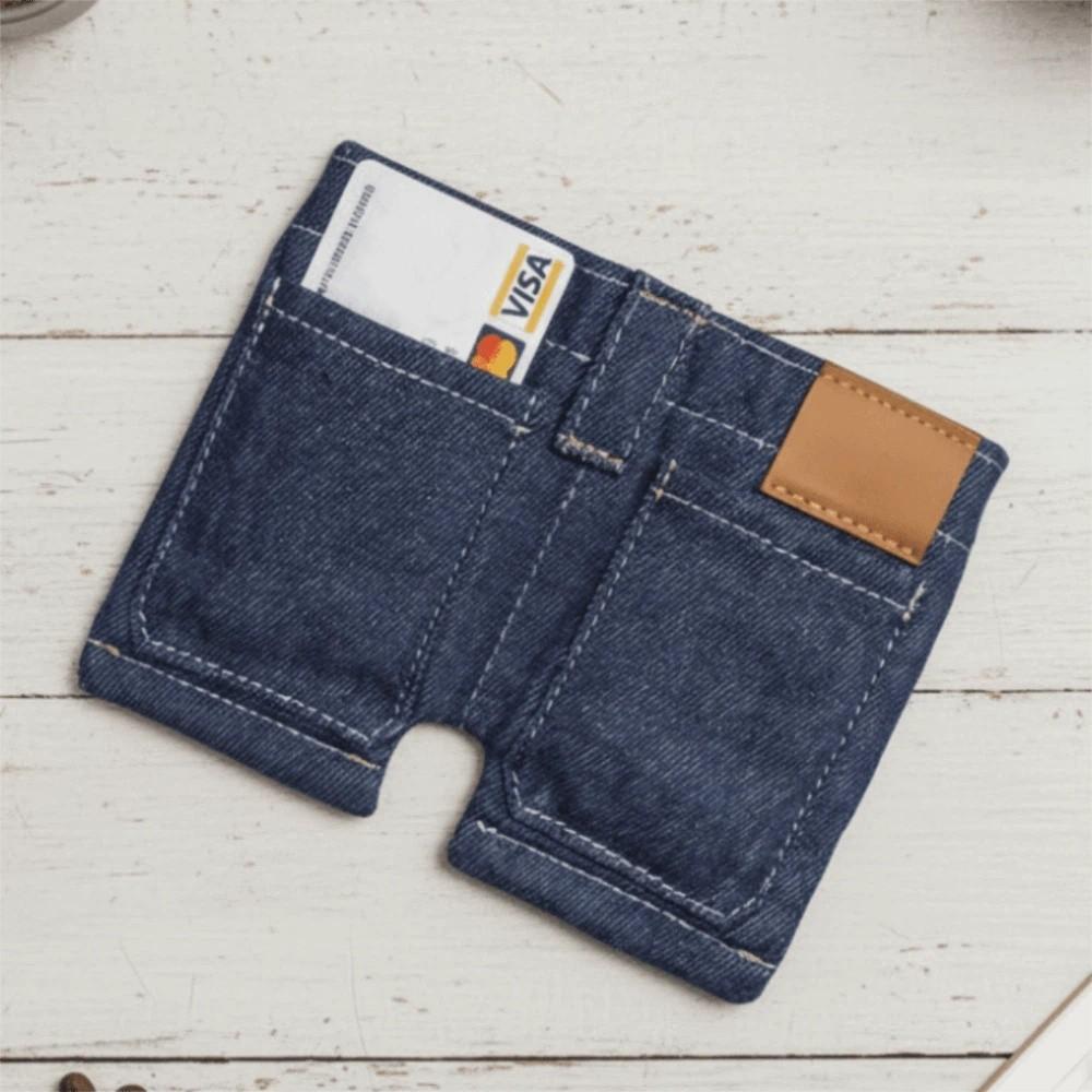 Retro Mini Jeans Shaped Wallet Compact Size Foldable Change Bag  Card Storage